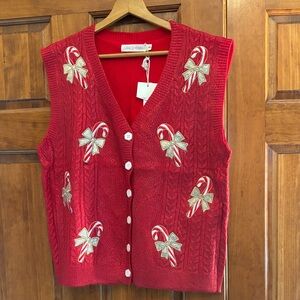 Red Cable‑Knit Holiday Vest